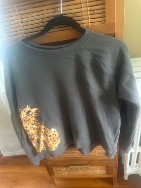 Women's Charcoal Crewneck Sweatshirt with Leopard Graphic